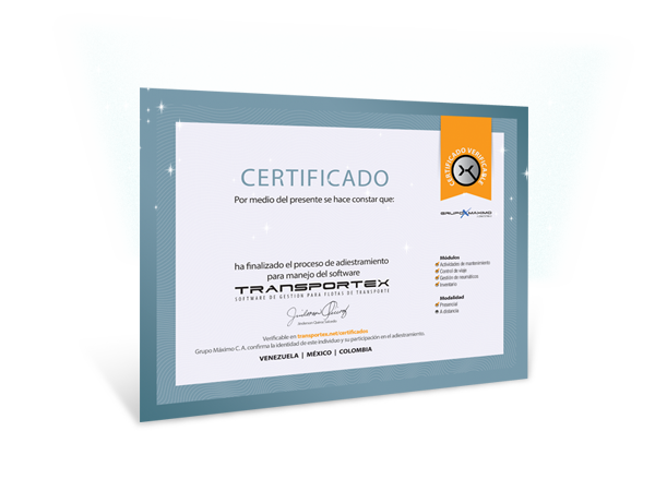 Certificado de TRANSPORTEX